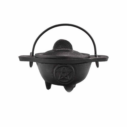 Polished Cast Iron Cauldron with Pentagon 5x9cm featuring natural patterning and unique variations - Positive Faith Hope Love