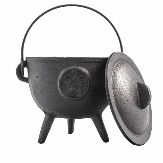 Cast Iron Cauldron with Pentagram 11x13cm - Positive Faith Hope Love