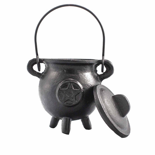 Cast Iron Cauldron with Pentagram 6.5x13cm - Positive Faith Hope Love