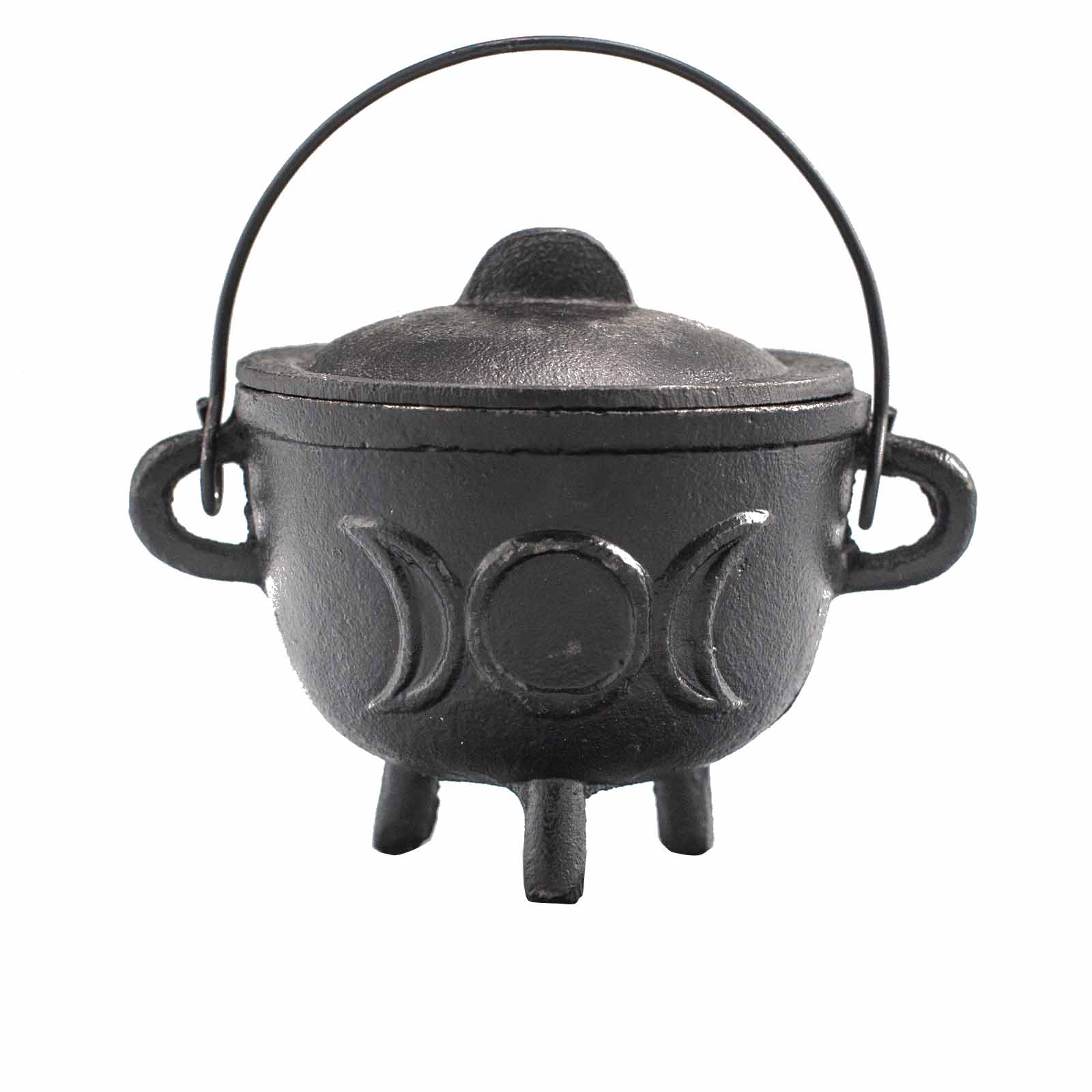 Cast Iron Cauldron with Triple Moon 11x13cm - Positive Faith Hope Love