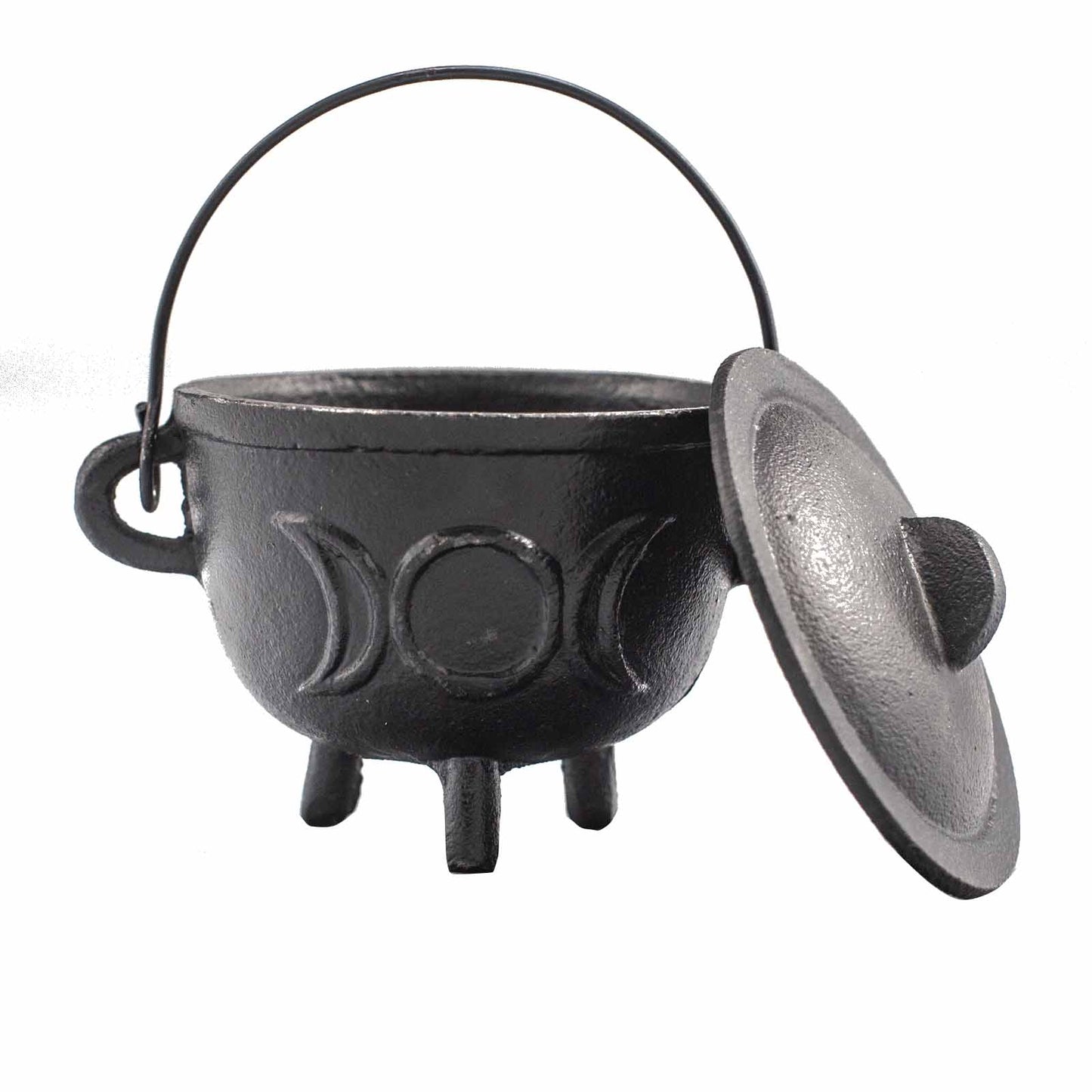 Cast Iron Cauldron with Triple Moon 11x13cm - Positive Faith Hope Love