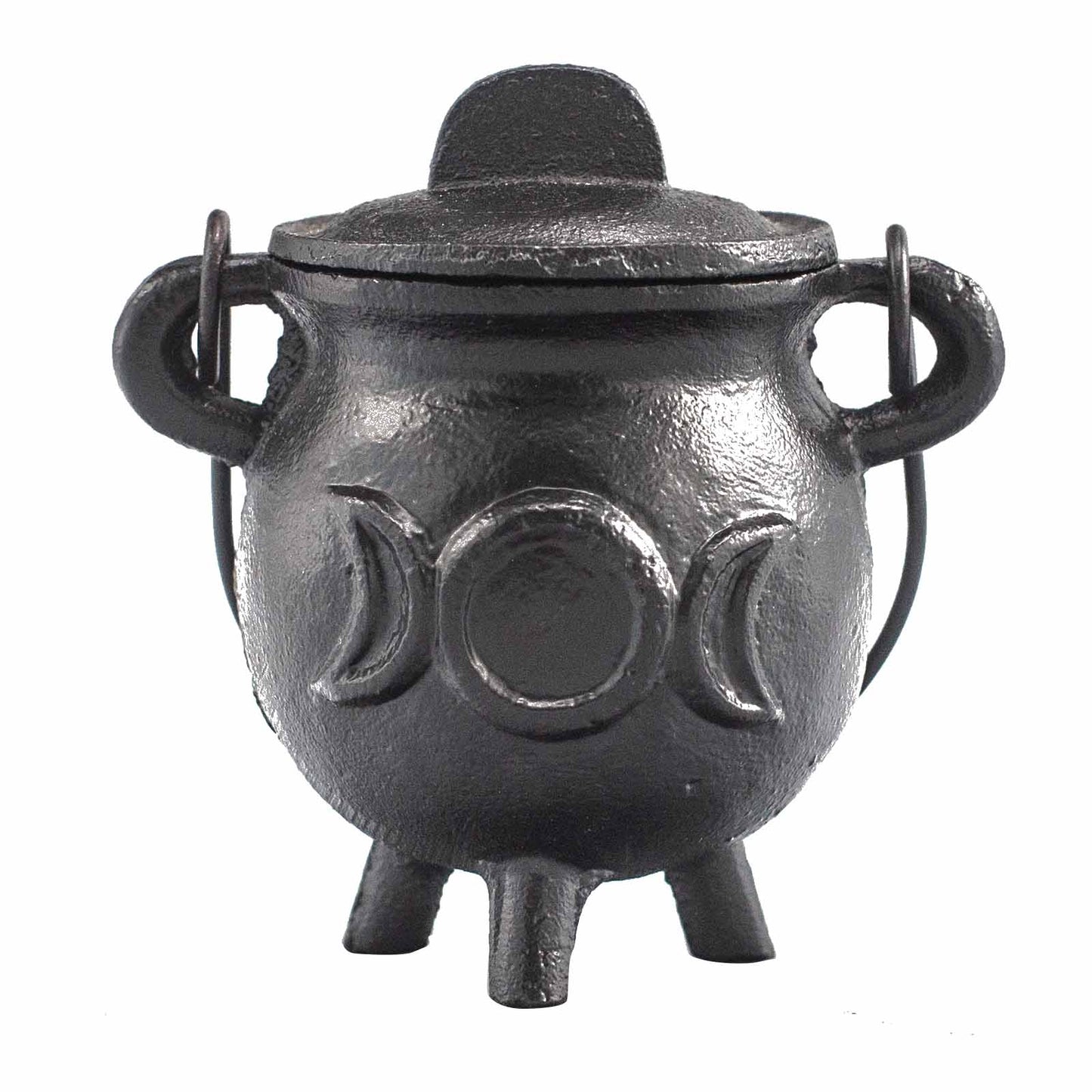 Cast Iron Cauldron with Triple Moon 6.5x13cm - Positive Faith Hope Love