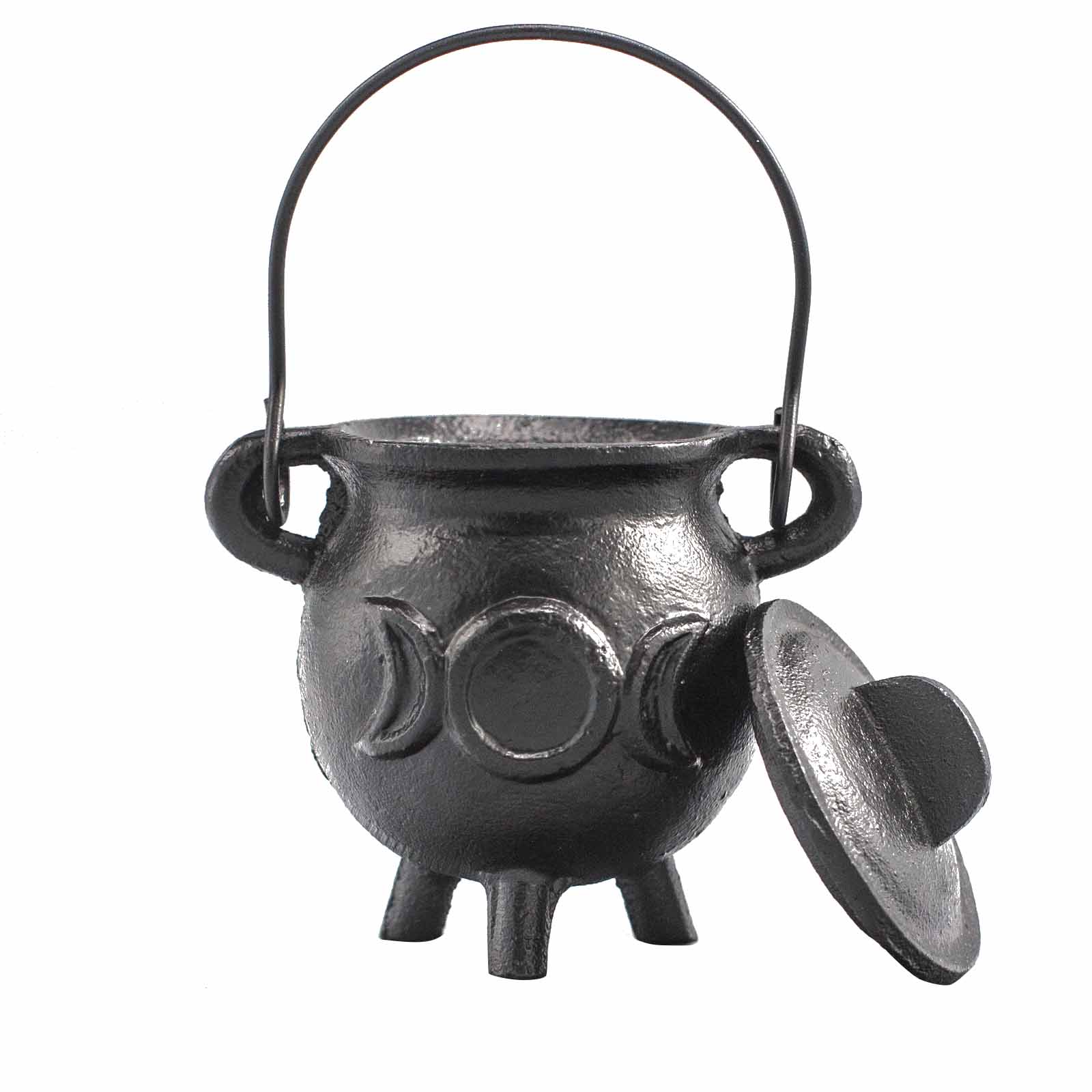 Cast Iron Cauldron with Triple Moon 6.5x13cm - Positive Faith Hope Love