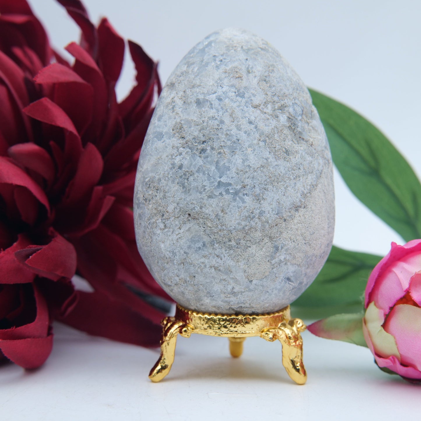 Polished Celestite Crystal Egg 354G featuring pale sky-blue tone and soft translucence - Positive Faith Hope Love
