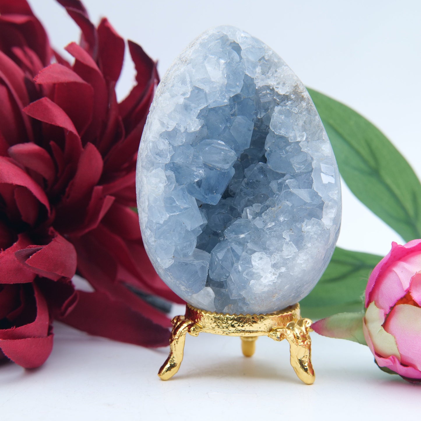Polished Celestite Crystal Egg 354G featuring pale sky-blue tone and soft translucence - Positive Faith Hope Love