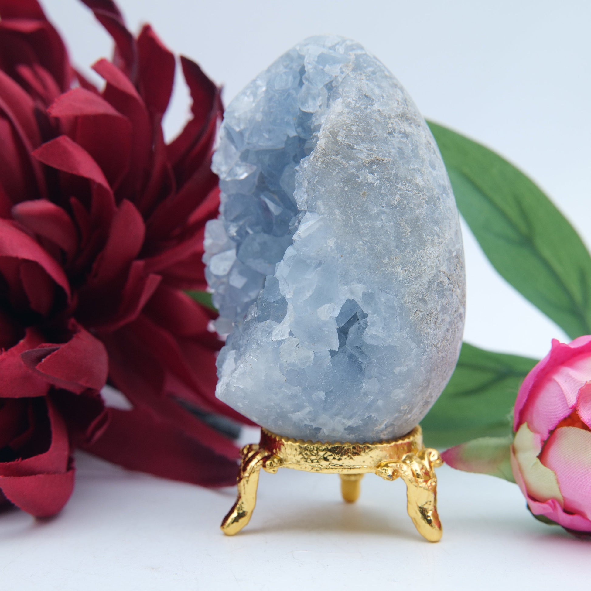 Polished Celestite Crystal Egg 354G featuring pale sky-blue tone and soft translucence - Positive Faith Hope Love