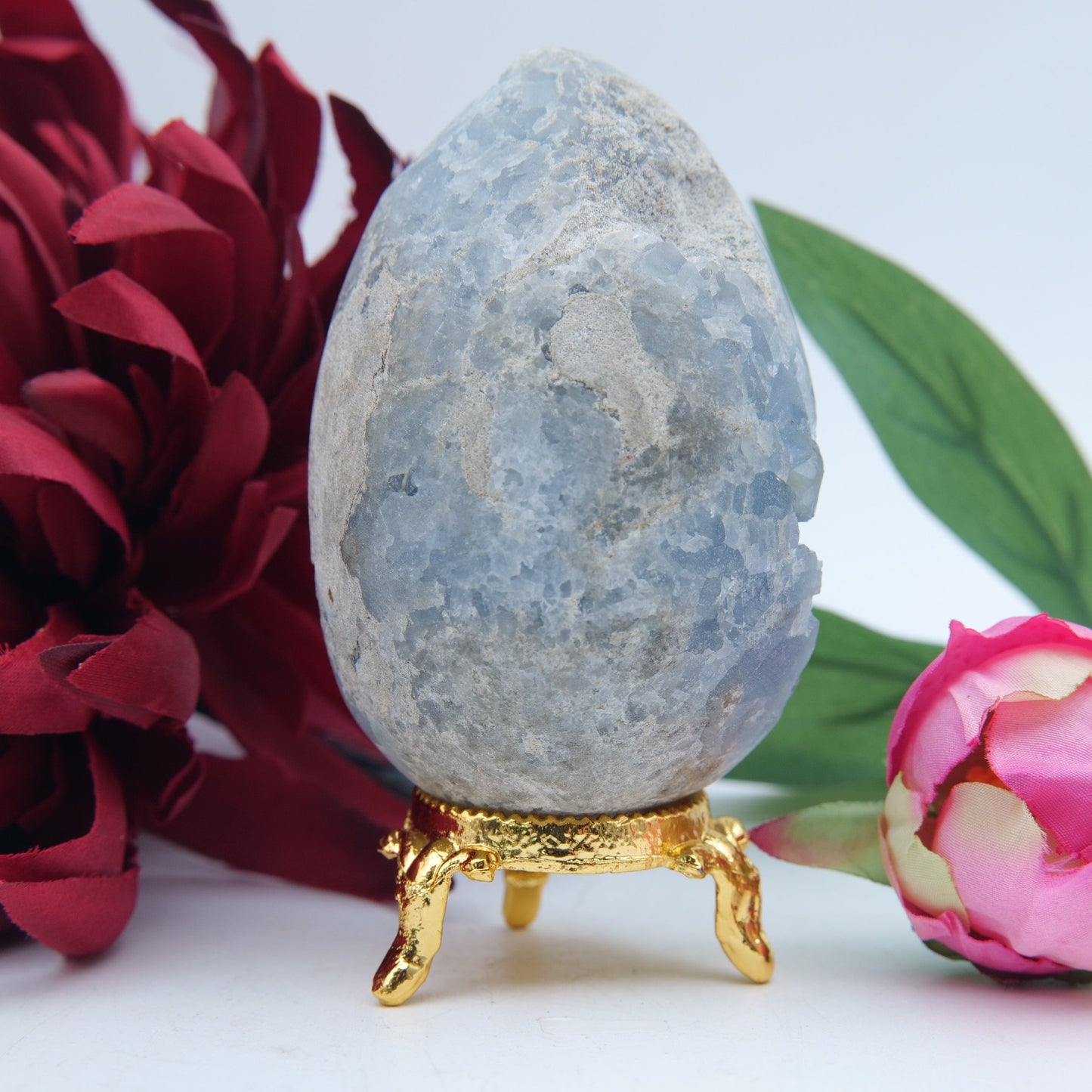 Polished Celestite Crystal Egg 368G featuring pale sky-blue tone and soft translucence - Positive Faith Hope Love