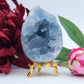 Polished Celestite Crystal Egg 368g featuring pale sky-blue tone and soft translucence - Positive Faith Hope Love