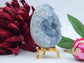 Polished Celestite Crystal Egg 454G featuring pale sky-blue tone and soft translucence - Positive Faith Hope Love