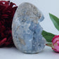 Polished Celestite Crystal Egg Free Standing 986G featuring pale sky-blue tone and soft translucence - Positive Faith Hope Love