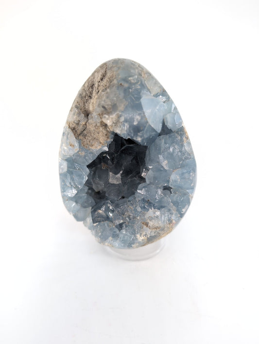 Celestite Crystal Egg Free Standing 986g - Positive Faith Hope Love