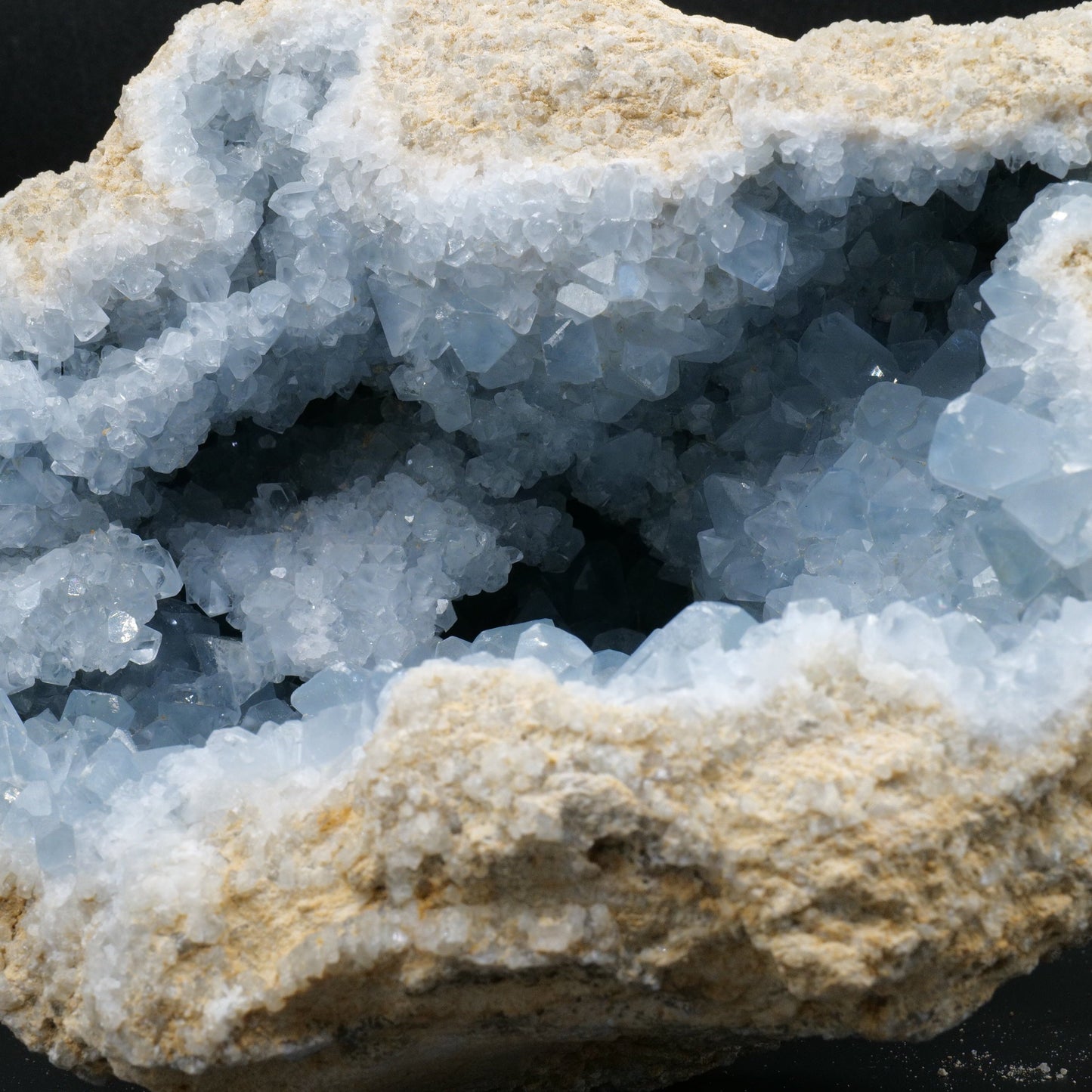 Natural Celestite Geode Cluster 3579G featuring pale sky-blue tone and soft translucence - Positive Faith Hope Love