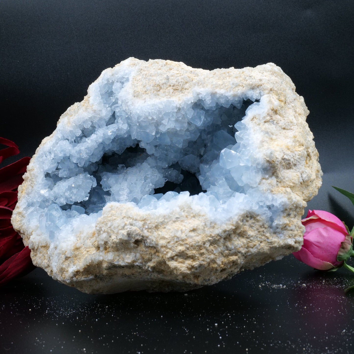 Natural Celestite Geode Cluster 3579G featuring pale sky-blue tone and soft translucence - Positive Faith Hope Love