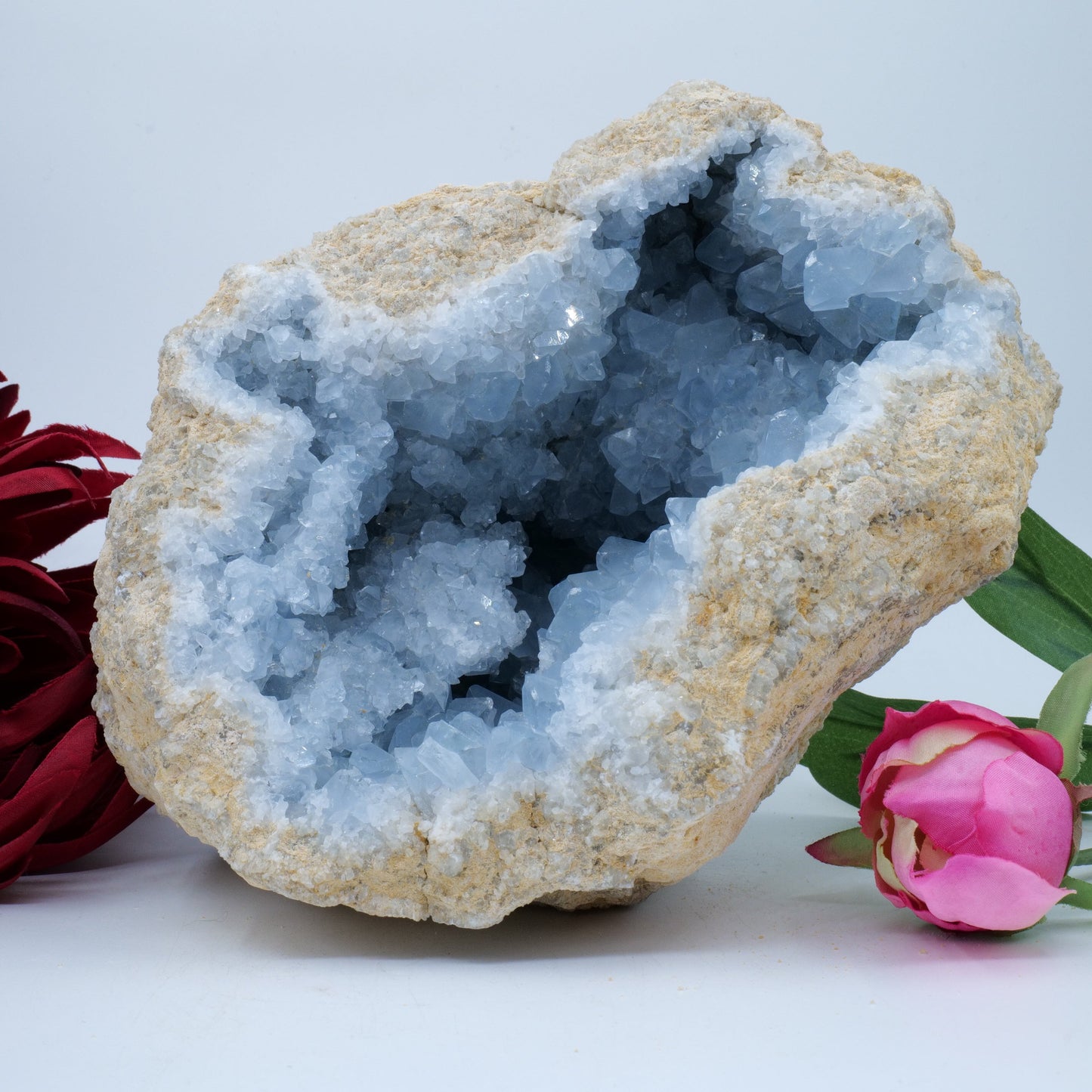 Natural Celestite Geode Cluster 3579g featuring pale sky-blue tone and soft translucence - Positive Faith Hope Love