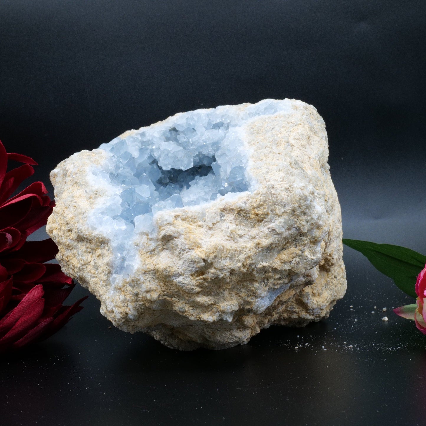 Natural Celestite Geode Cluster 3579G featuring pale sky-blue tone and soft translucence - Positive Faith Hope Love