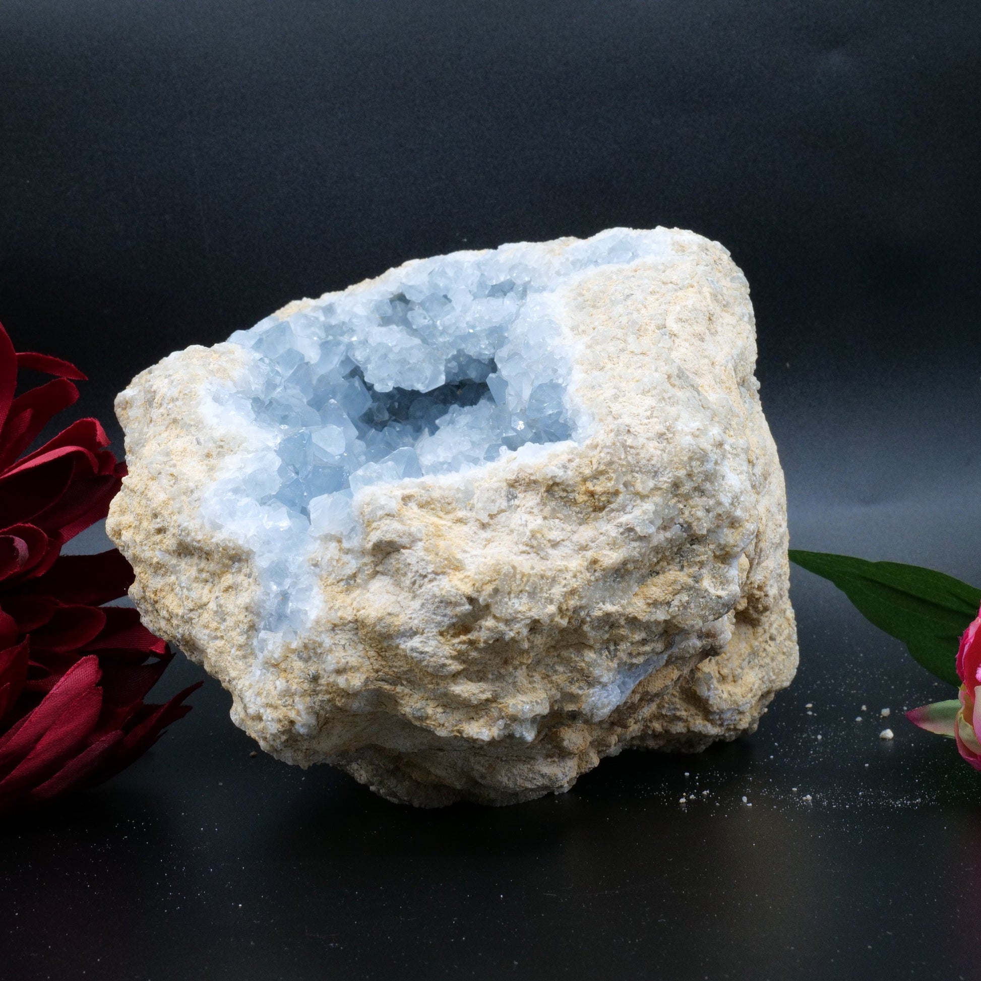 Natural Celestite Geode Cluster 3579G featuring pale sky-blue tone and soft translucence - Positive Faith Hope Love