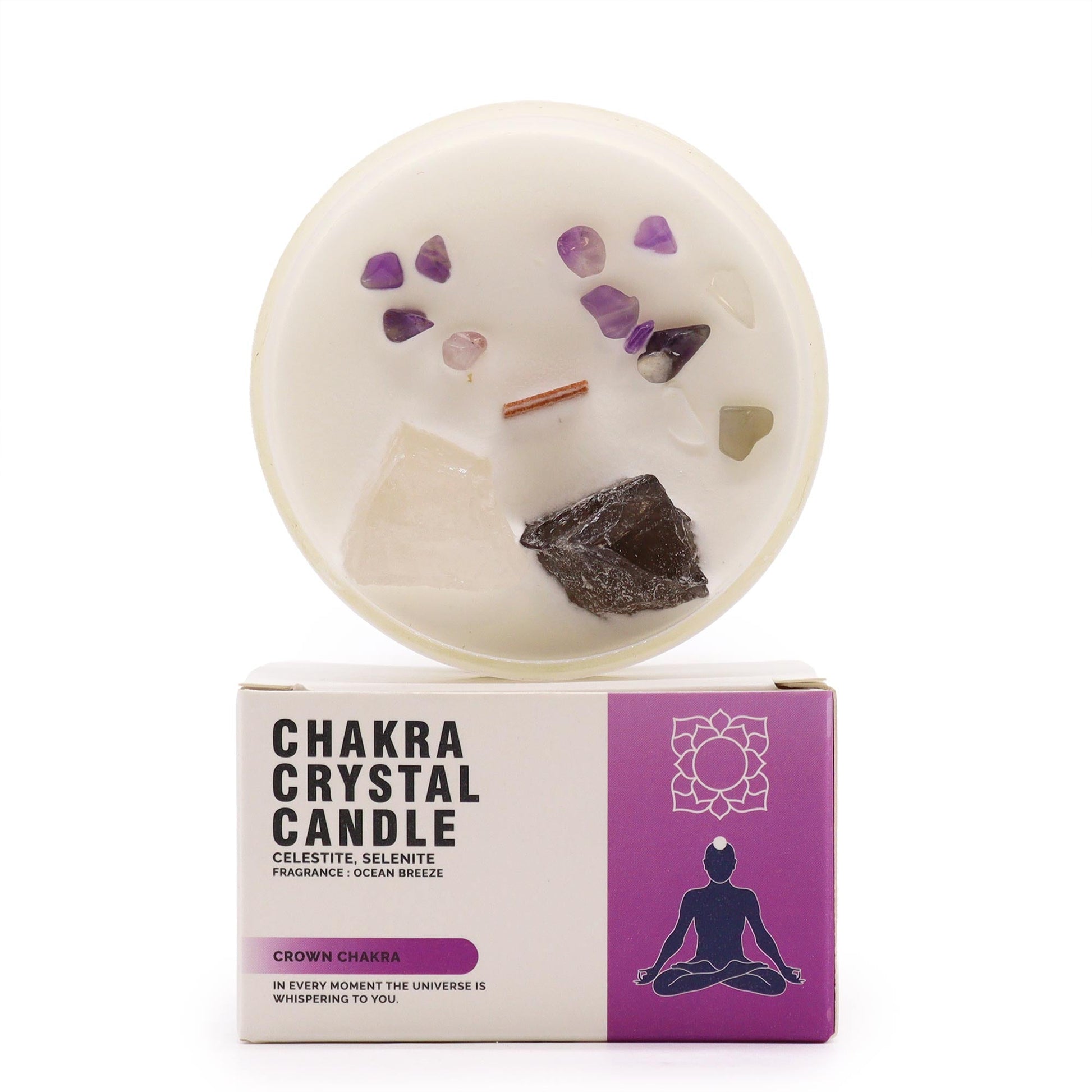 Chakra Crystal Candle - Crown Chakra - Positive Faith Hope Love