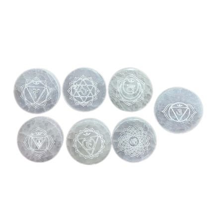 Polished Chakra Set of 7 Charging Plates featuring natural patterning and unique variations - Positive Faith Hope Love