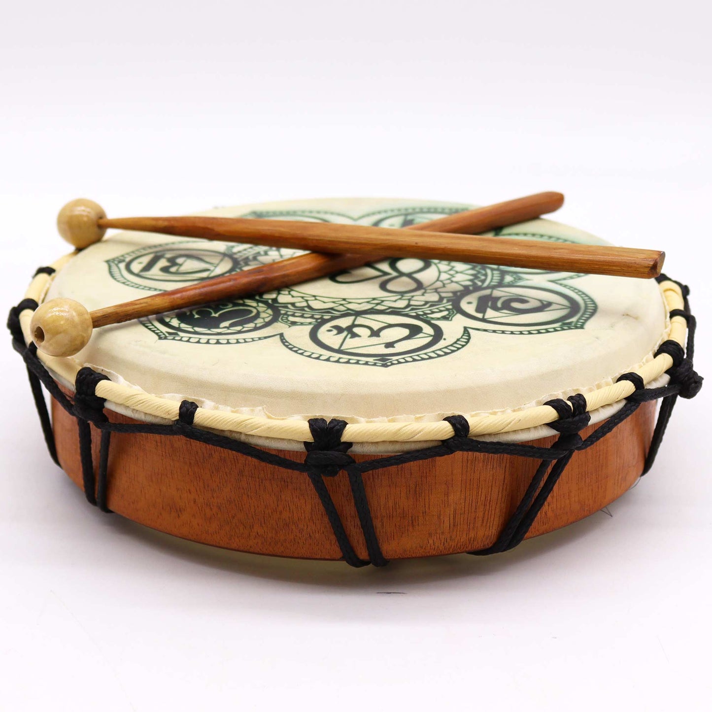 Chakra Shamanic Drum with Sticks - 25cm - Positive Faith Hope Love