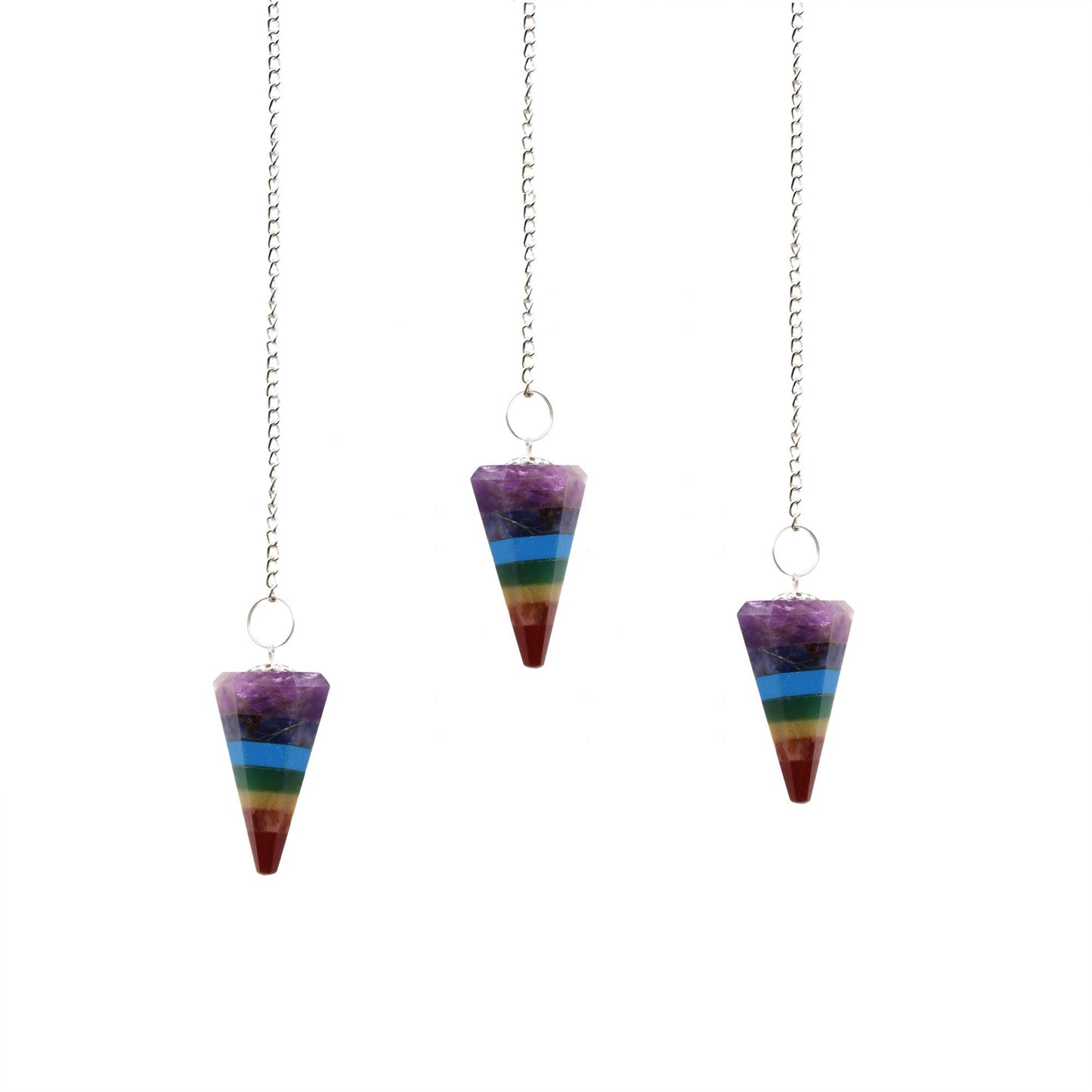 Polished Chakra Style 7 Slice Pendulums featuring natural patterning and unique variations - Positive Faith Hope Love