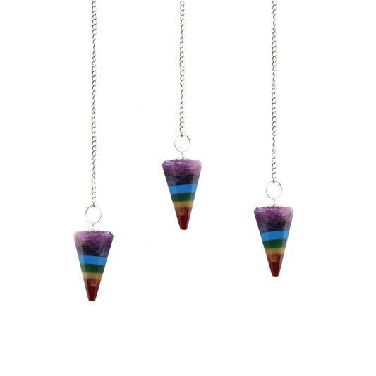 Polished Chakra Style 7 Slice Pendulums featuring natural patterning and unique variations - Positive Faith Hope Love