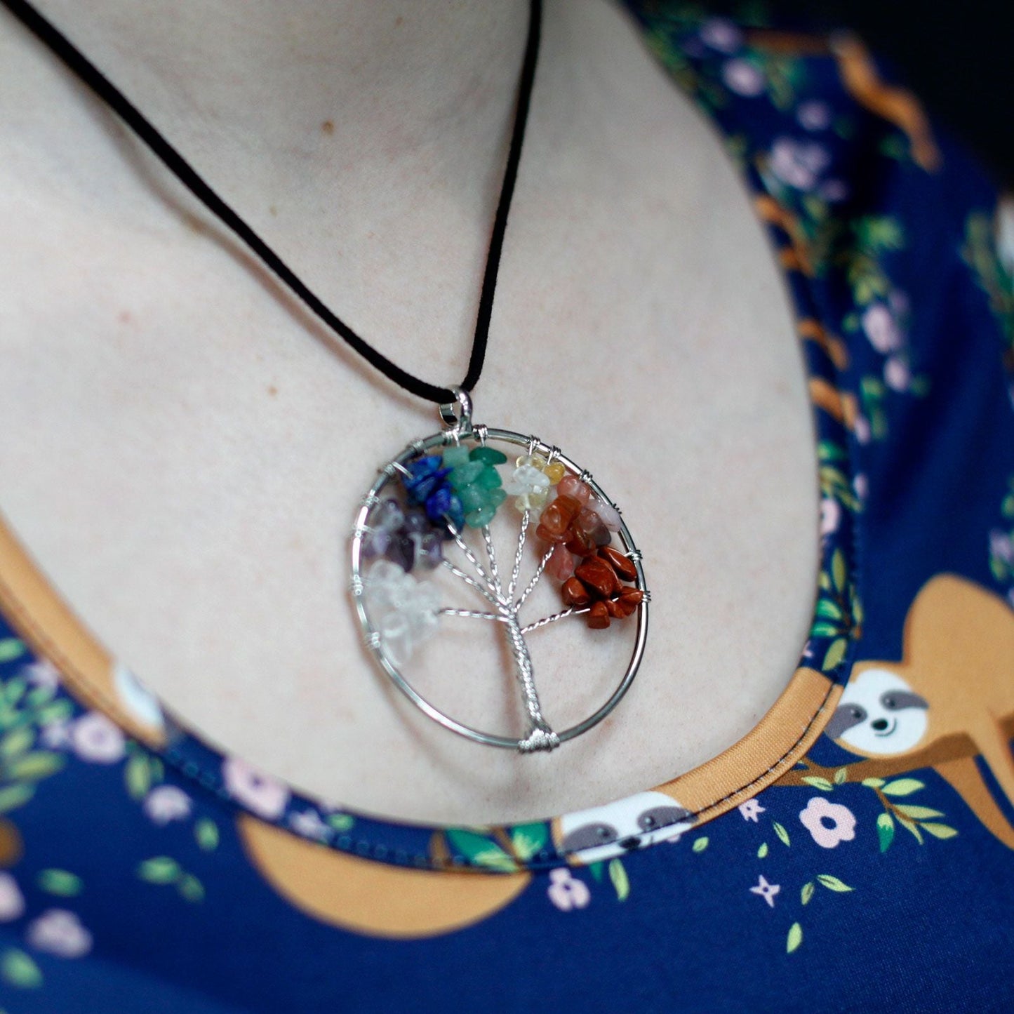 Polished Chakra Tree Of Life Necklace Large 1 featuring natural patterning and unique variations - Positive Faith Hope Love