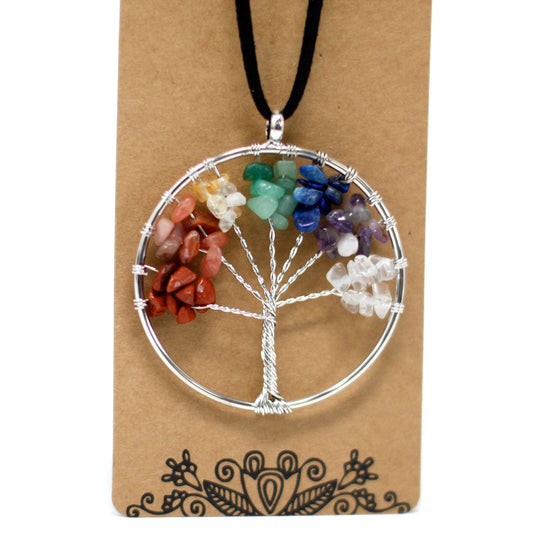 Polished Chakra Tree Of Life Necklace Large 1 featuring natural patterning and unique variations - Positive Faith Hope Love