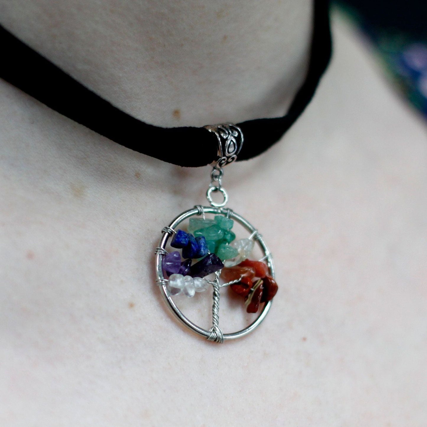 Polished Chakra Tree Of Life Necklace Small 1 featuring natural patterning and unique variations - Positive Faith Hope Love