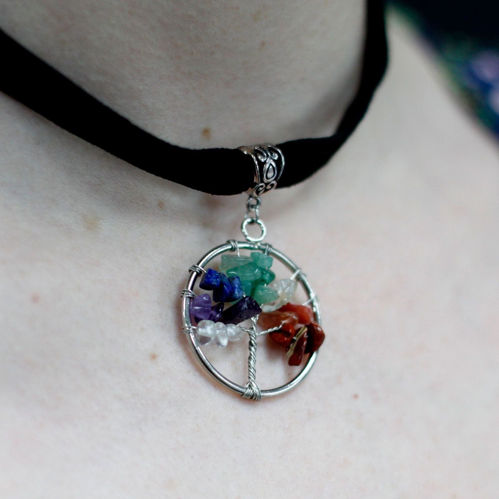 Polished Chakra Tree Of Life Necklace Small 1 featuring natural patterning and unique variations - Positive Faith Hope Love