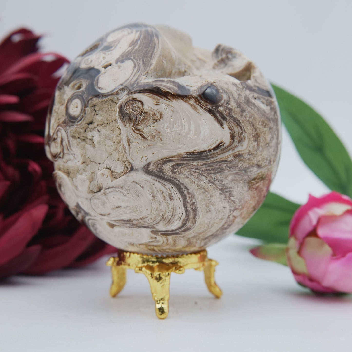 Natural Chocolate Calcite Druzy Sphere 588 Grams featuring soft translucent tone and gentle sheen - Positive Faith Hope Love