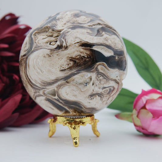 Natural Chocolate Calcite Druzy Sphere 588 Grams featuring soft translucent tone and gentle sheen - Positive Faith Hope Love