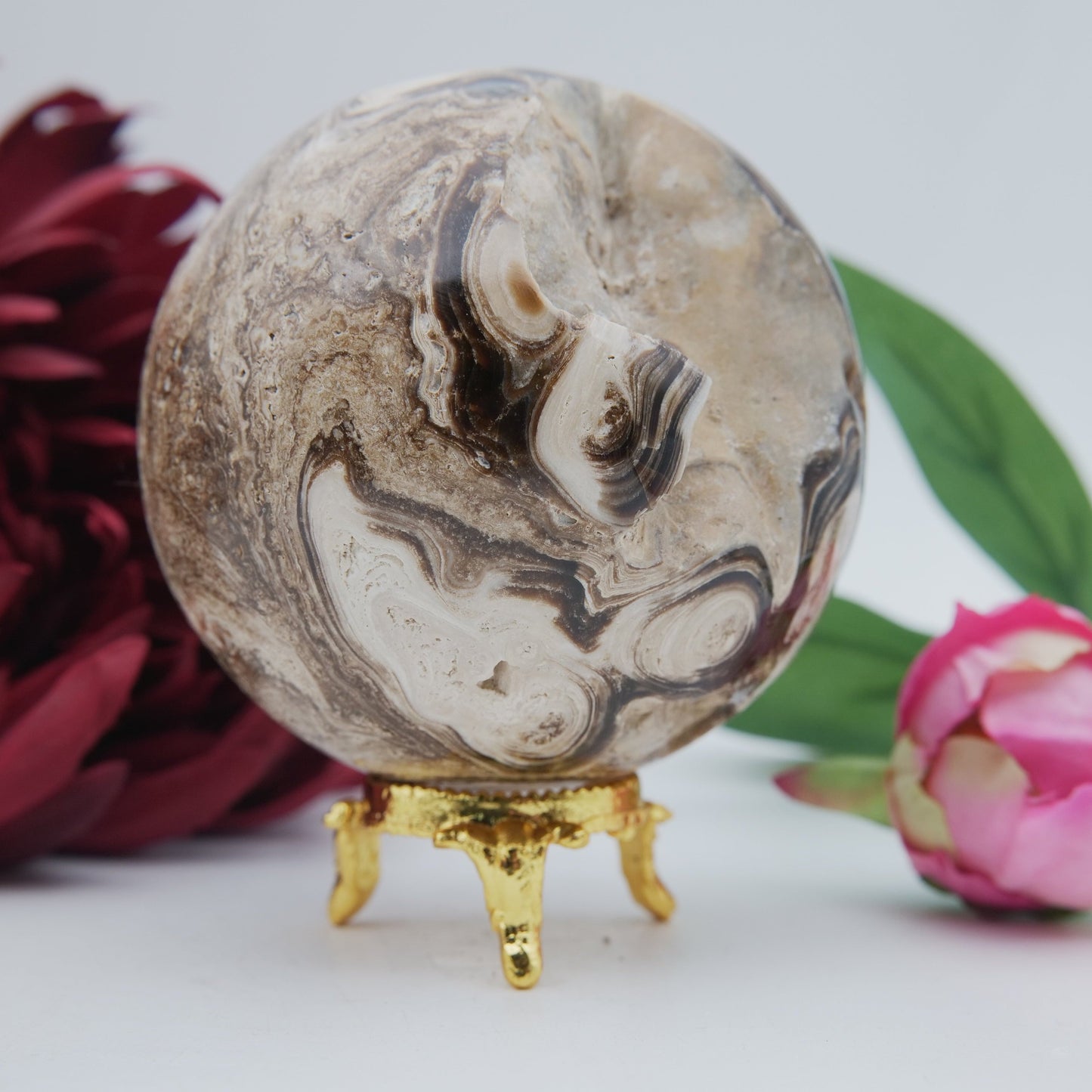 Natural Chocolate Calcite Druzy Sphere 588 Grams featuring soft translucent tone and gentle sheen - Positive Faith Hope Love