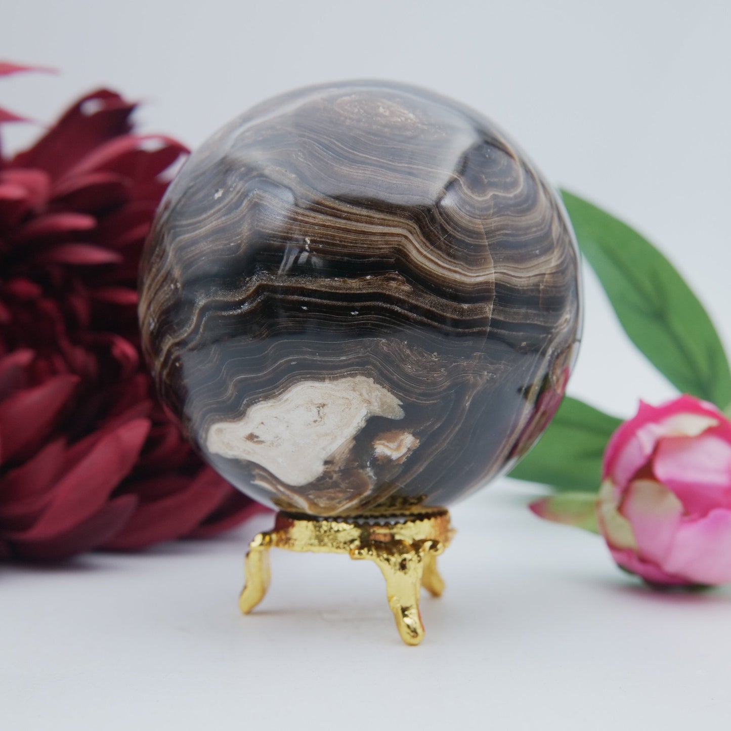 Chocolate Calcite Sphere — 670 g (80 mm) - Positive Faith Hope Love
