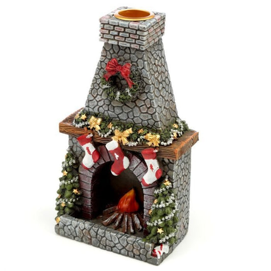 Polished Christmas Fireplace Backflow Incense Burner featuring natural patterning and unique variations - Positive Faith Hope Love