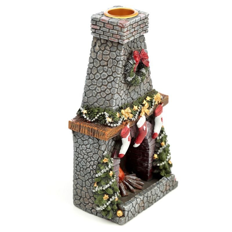 Polished Christmas Fireplace Backflow Incense Burner featuring natural patterning and unique variations - Positive Faith Hope Love