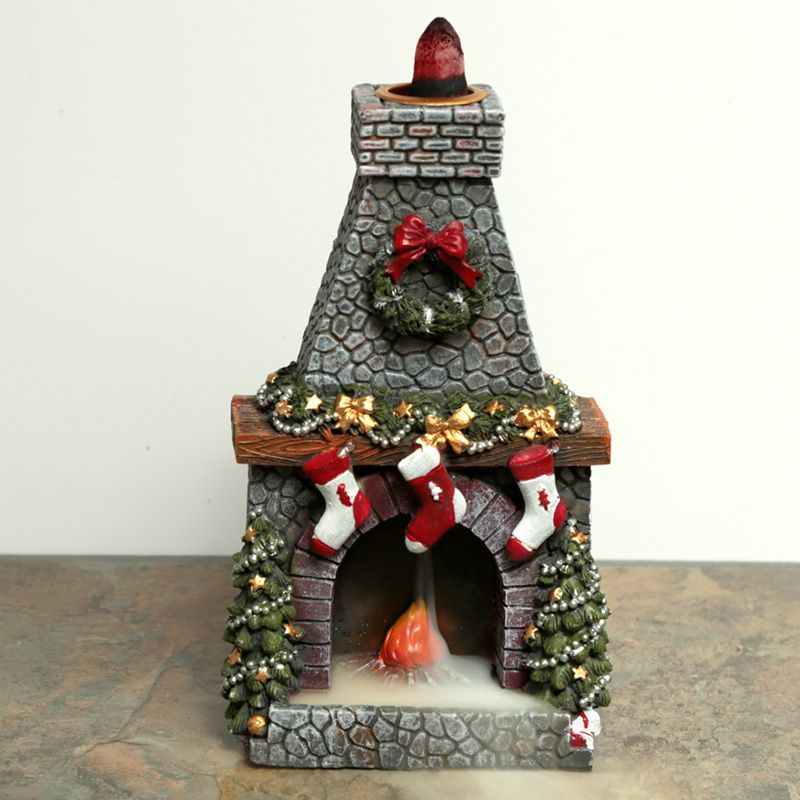 Polished Christmas Fireplace Backflow Incense Burner featuring natural patterning and unique variations - Positive Faith Hope Love