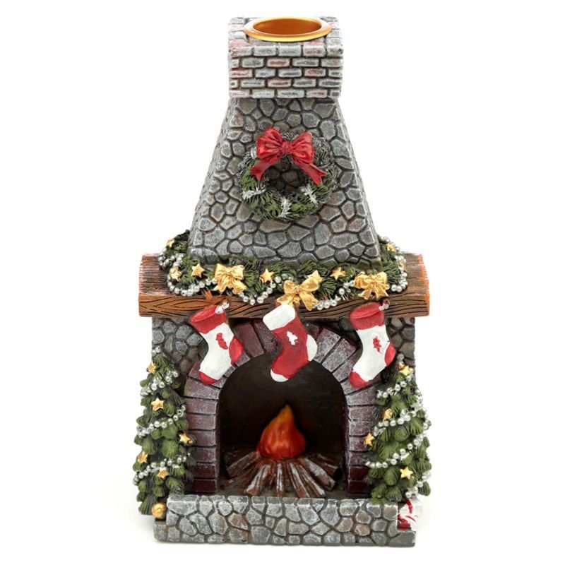 Polished Christmas Fireplace Backflow Incense Burner featuring natural patterning and unique variations - Positive Faith Hope Love