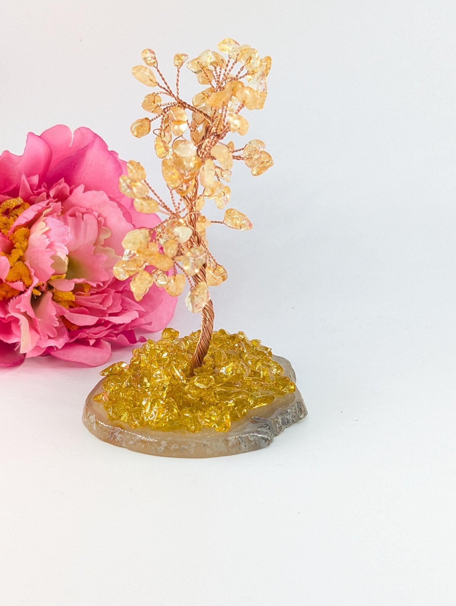 Citrine Tree on Natural Agate 135mm - Positive Faith Hope Love