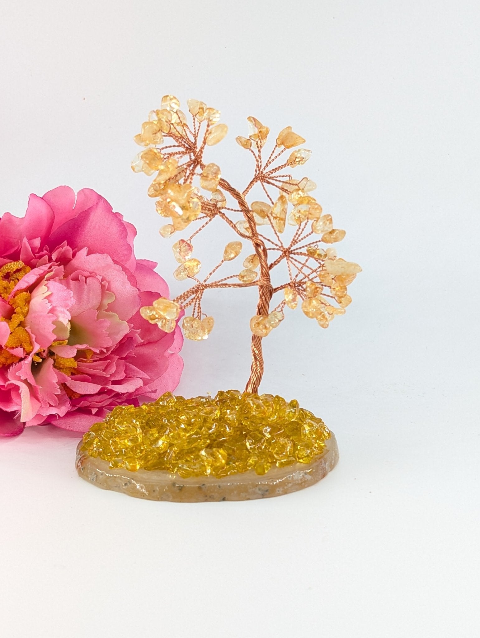 Citrine Tree on Natural Agate 135mm - Positive Faith Hope Love