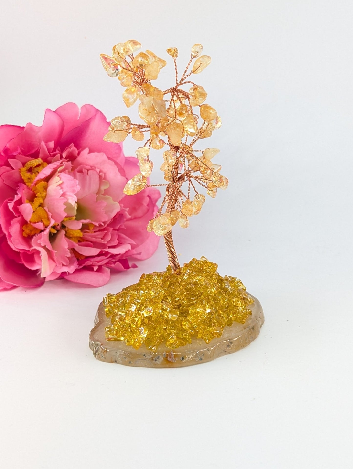 Citrine Tree on Natural Agate 135mm - Positive Faith Hope Love