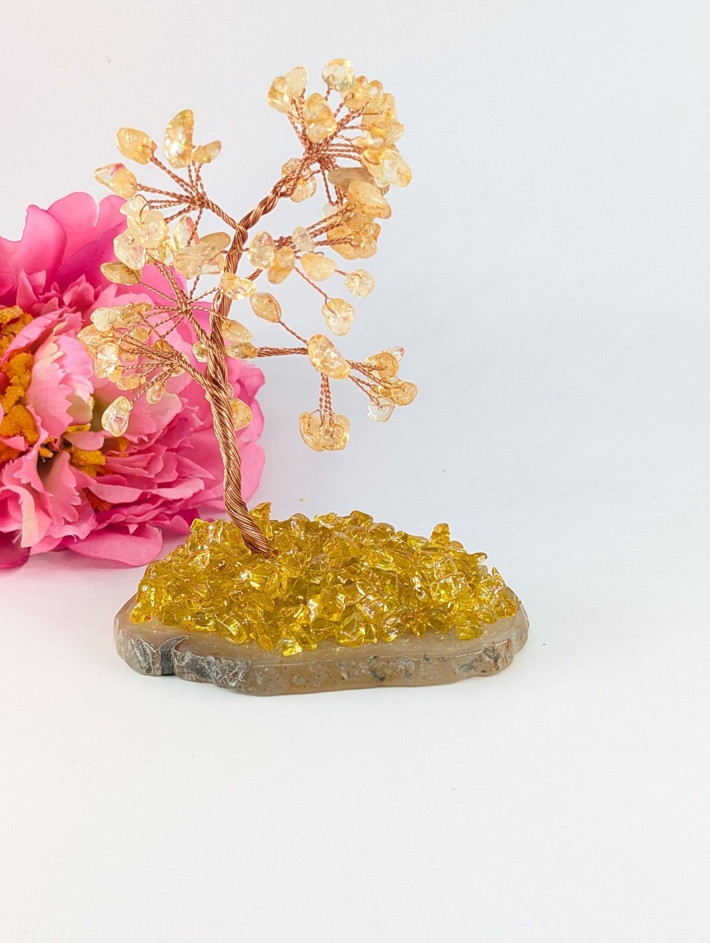 Citrine Tree on Natural Agate 135mm - Positive Faith Hope Love