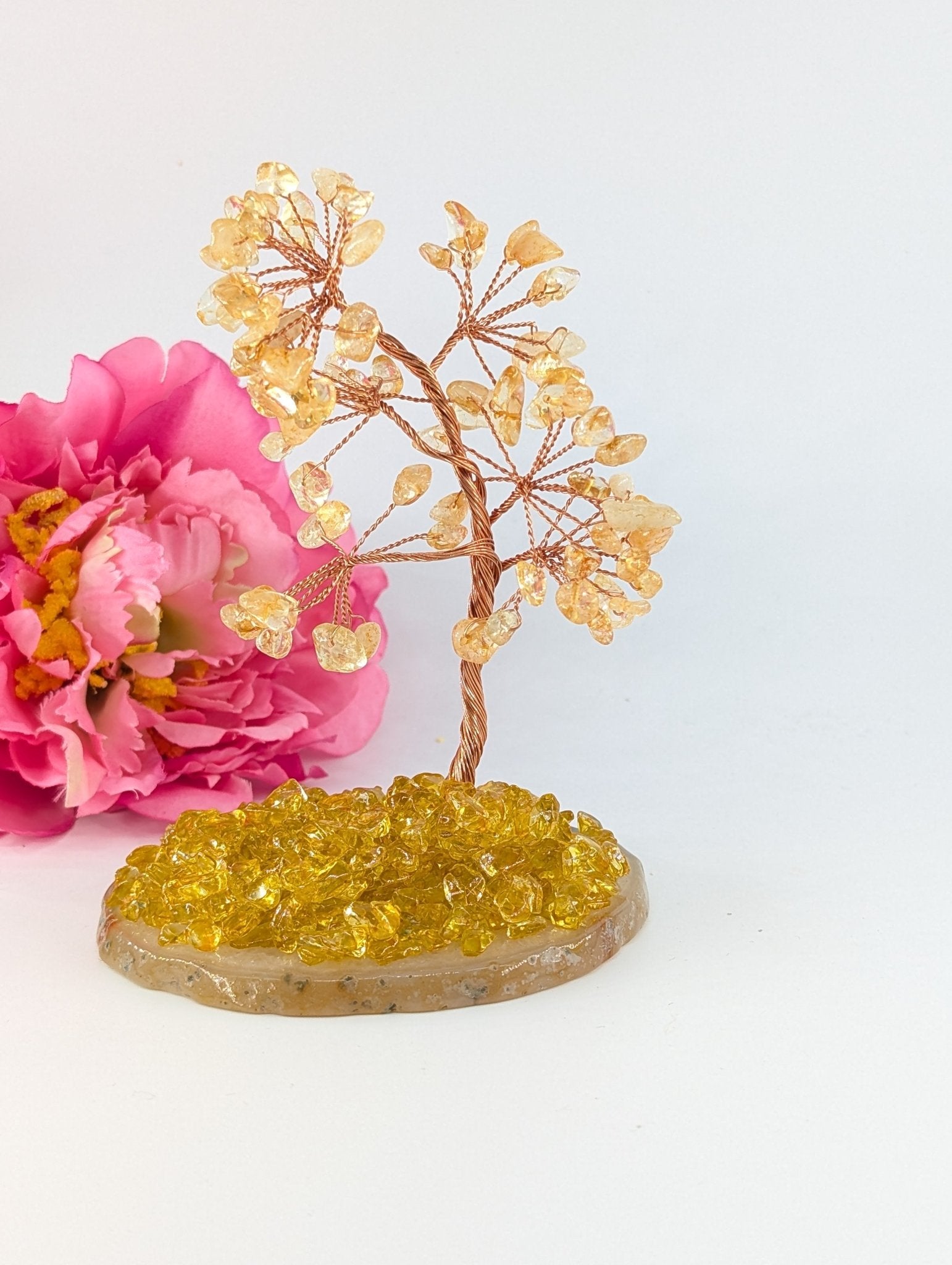 Citrine Tree on Natural Agate 135mm - Positive Faith Hope Love