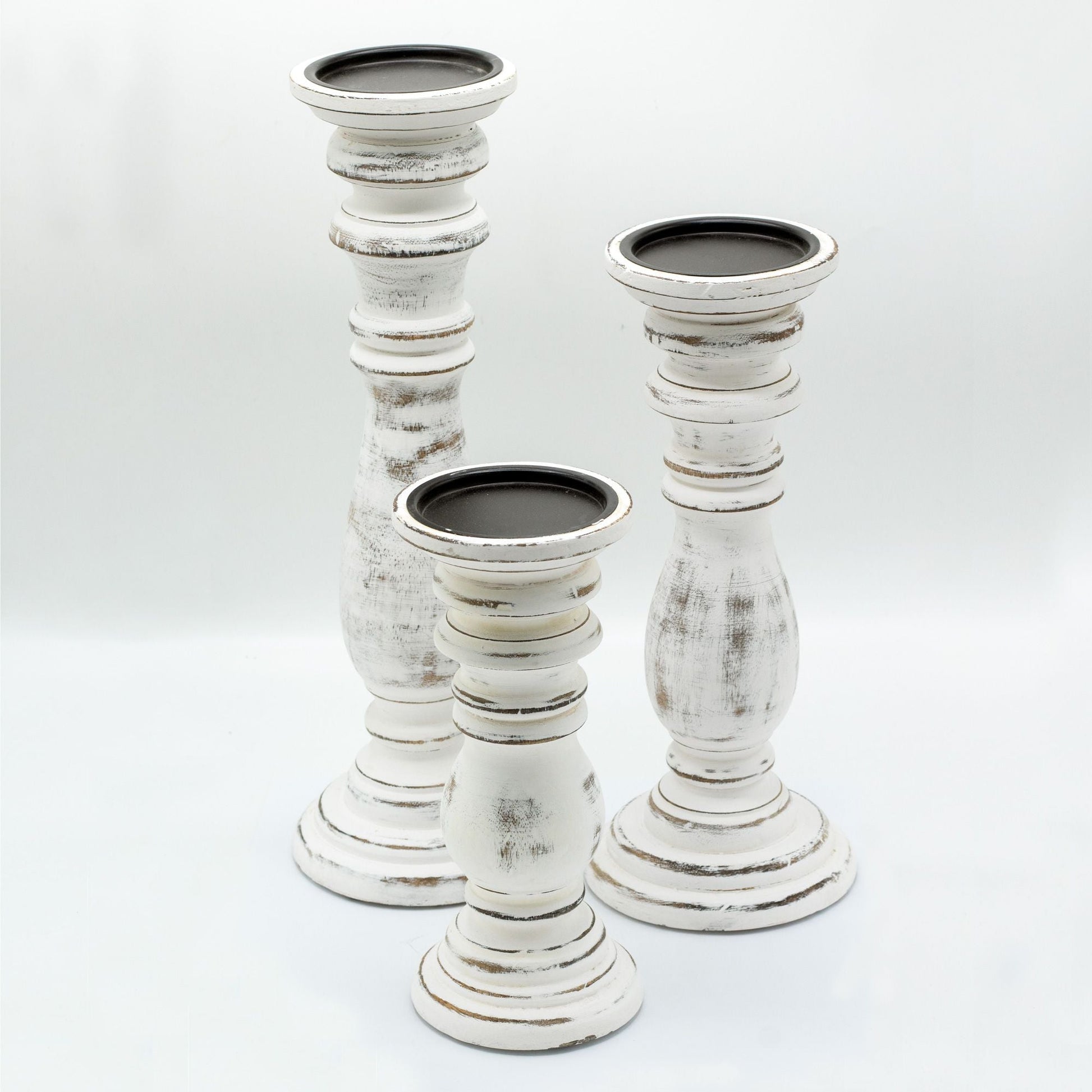 Polished Classic Candle Stand Whitewash Large featuring natural patterning and unique variations - Positive Faith Hope Love