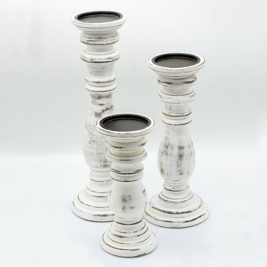 Polished Classic Candle Stand Whitewash Large featuring natural patterning and unique variations - Positive Faith Hope Love