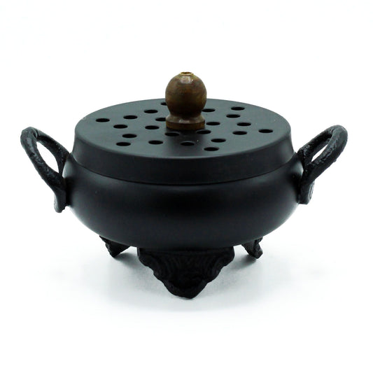 Polished Classic Iron Cauldron Burner featuring natural patterning and unique variations - Positive Faith Hope Love