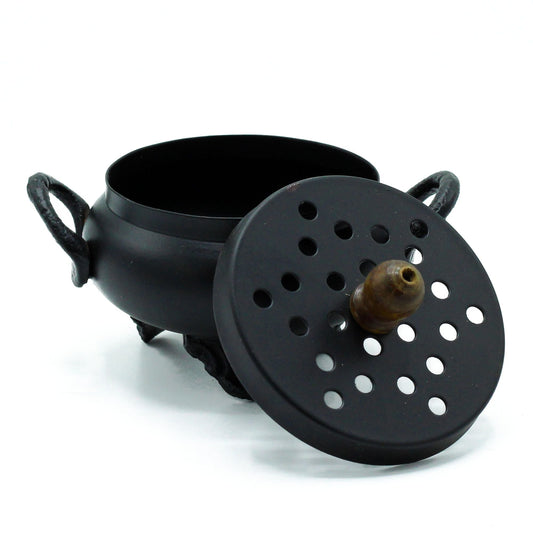 Polished Classic Iron Cauldron Burner featuring natural patterning and unique variations - Positive Faith Hope Love