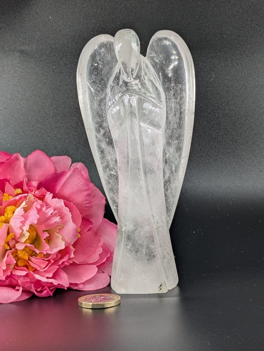 Polished Clear Quartz Angel 150Mm 446Grams featuring clear transparency and light-catching facets - Positive Faith Hope Love