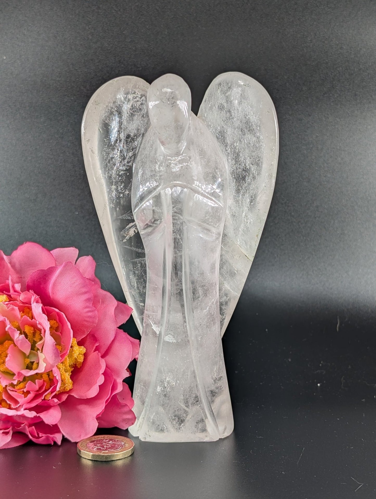 Clear Quartz Angel 160mm 628 grams - Positive Faith Hope Love