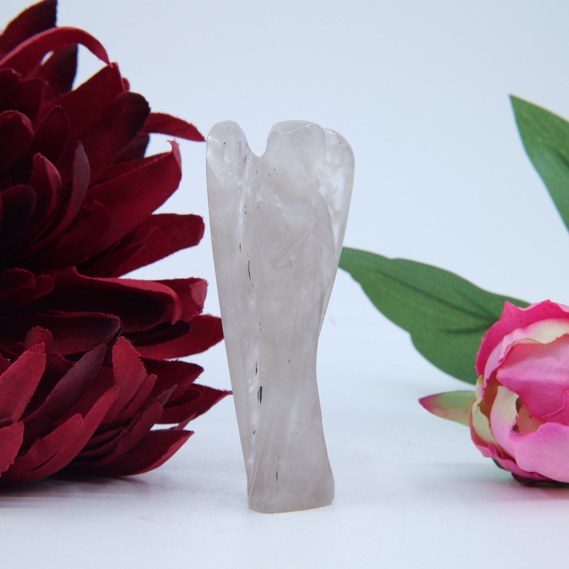 Polished Clear Quartz Angel 80Mm featuring clear transparency and light-catching facets - Positive Faith Hope Love