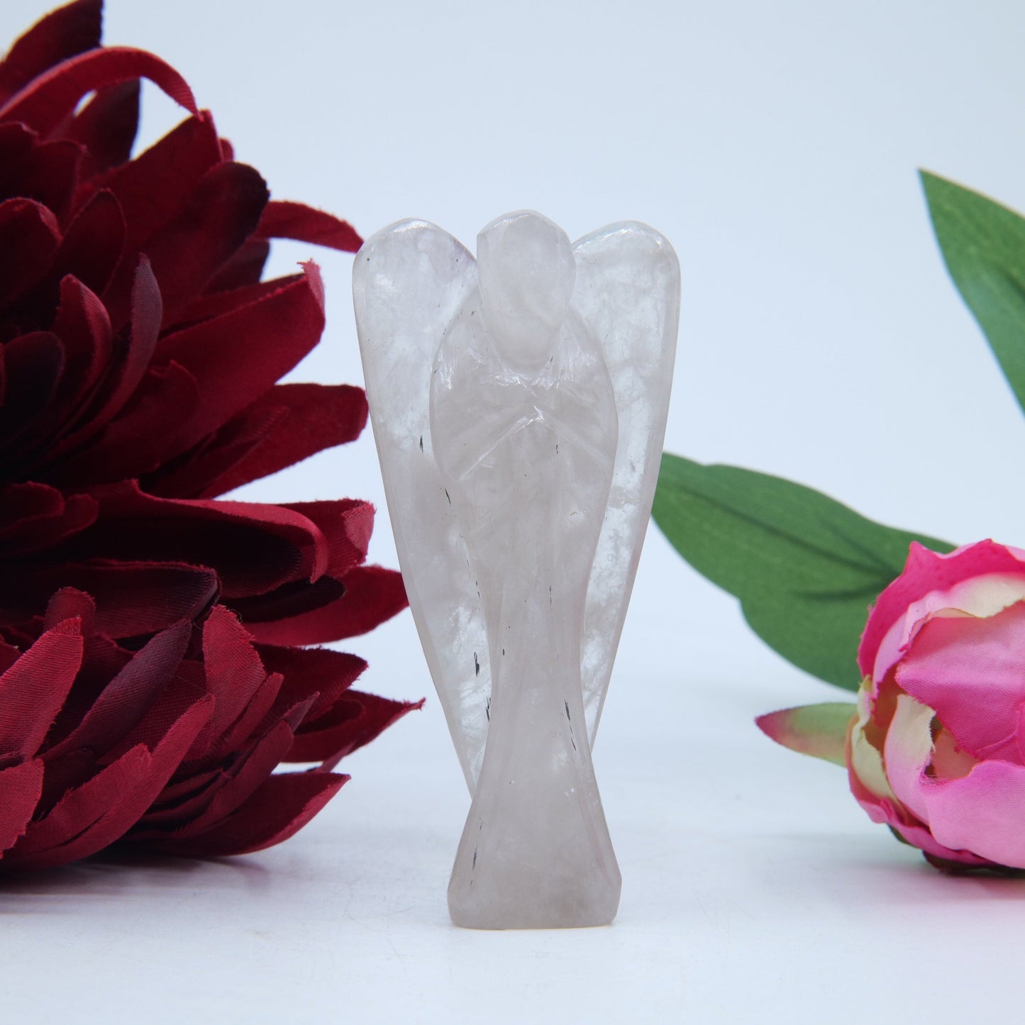 Polished Clear Quartz Angel 80Mm featuring clear transparency and light-catching facets - Positive Faith Hope Love